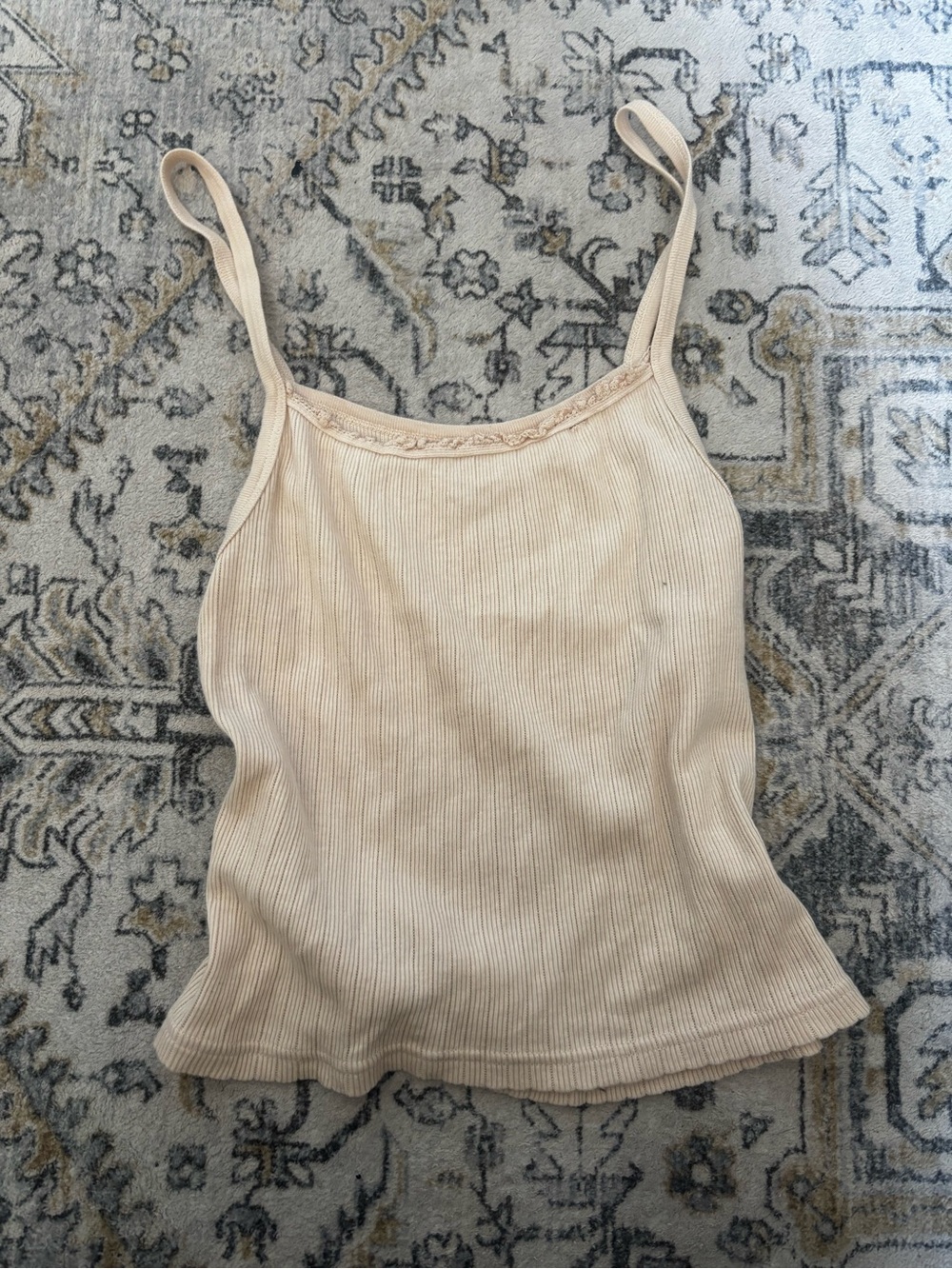 Brandy Melville Lace-Trim Ribbed Cream Camisole
